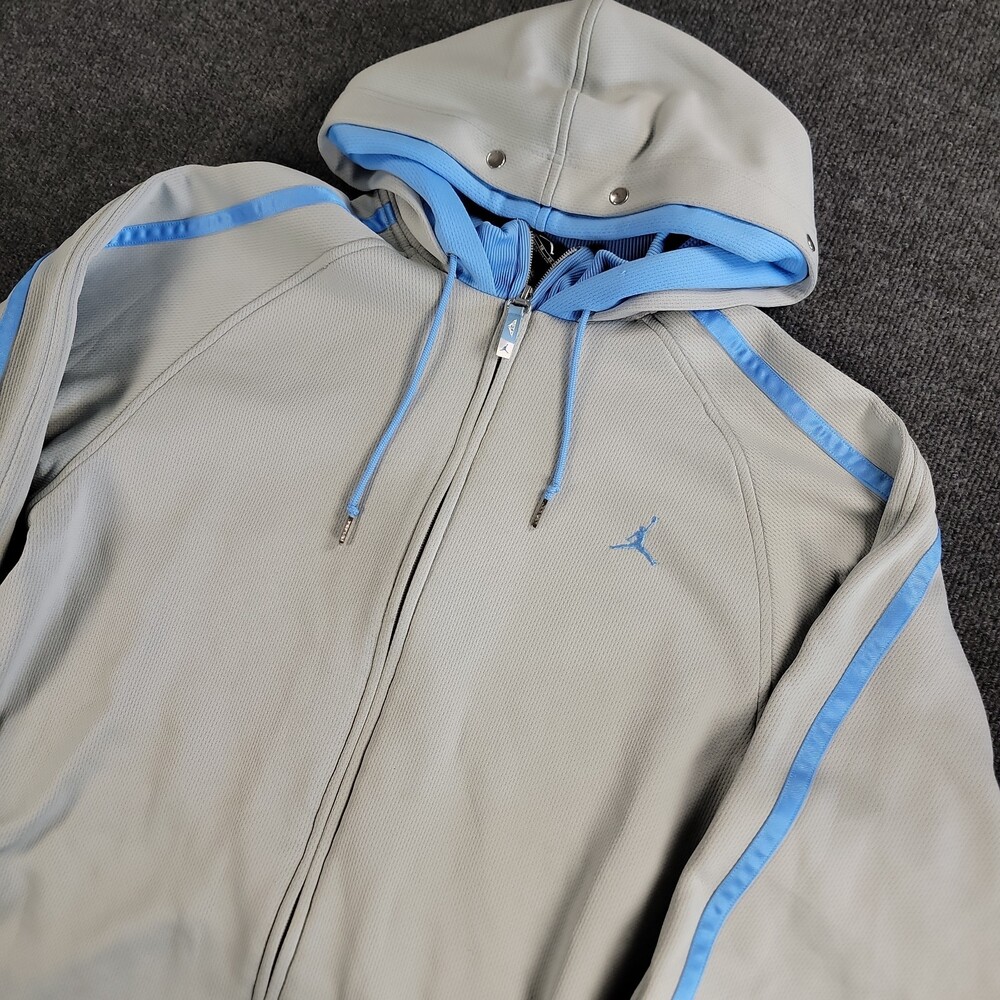 Mens Jumpman AIR JORDAN FULL zip Sweatshirt Jacket Hood Blue Gray XL *Stains*